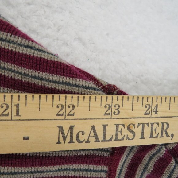 Lands' End Polo Shirt Mens XL Burgundy Gray Striped Long Sleeve Made in USA - Picture 4 of 9